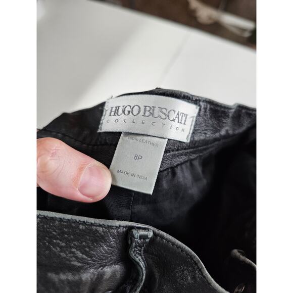 Vintage Hugo Buscati Womens Sz 8P Petite 100% Leather Bootcut Pants Black - Picture 4 of 4